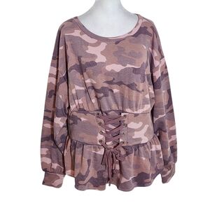 Express Pink Camouflage Lace-Up Women Sweatshirt NWT Size Large